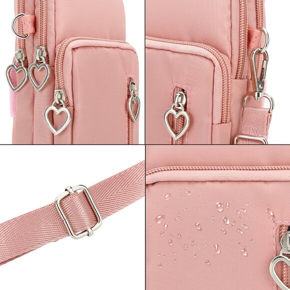 Women's Pink Small Cell Phone Purse Crossbody Wallet Single Shoulder Bag - Picture 5 of 7